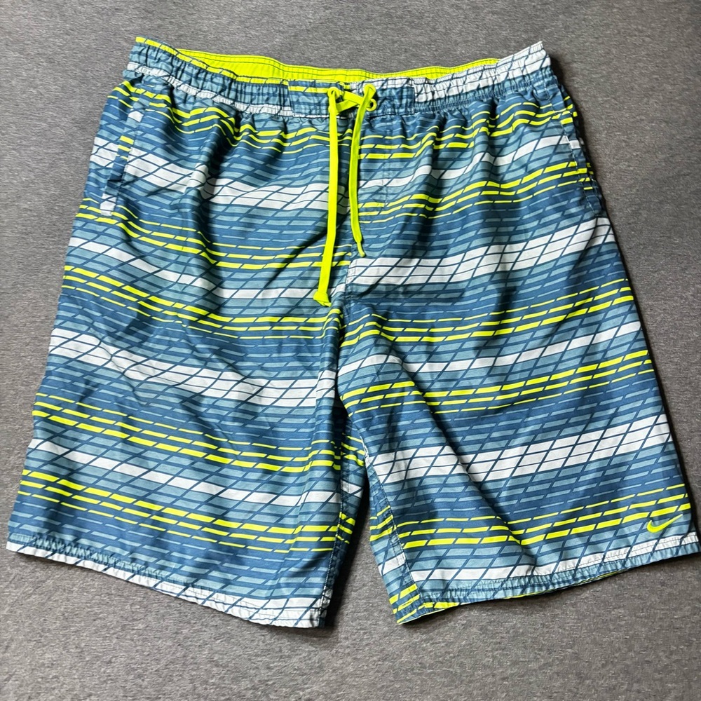 Nike Striped Blue and Neon Swim Shorts